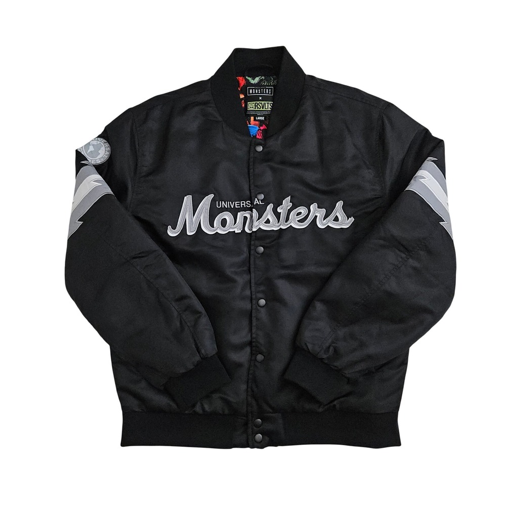 RSVLTS (Men's Large) Black Bomber Jacket Universal Monsters Varsity Horror Movie